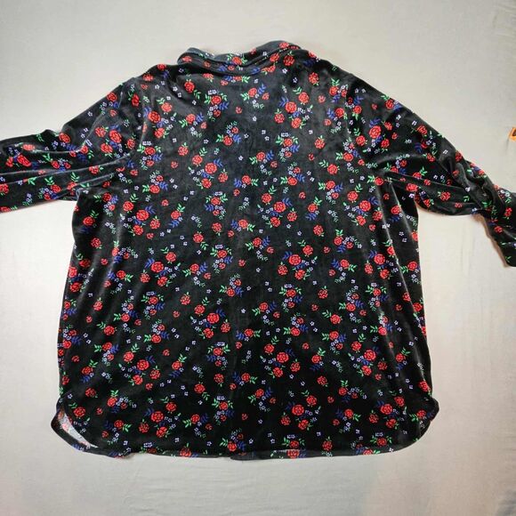 Woman Within Velour Black Floral Button Up Tunic Size 2X Stretch - Picture 3 of 12